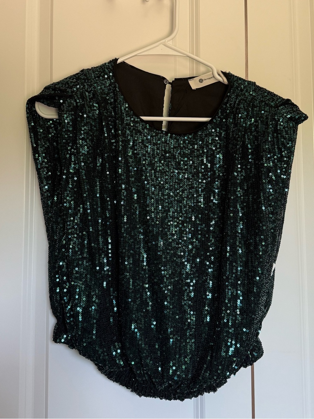 The Impeccable Pig Emerald Sequin Cap-Sleeve Blouse